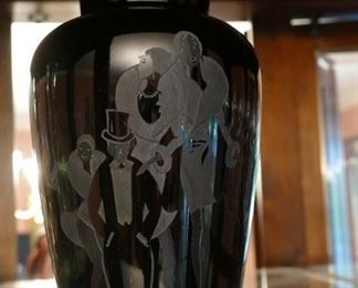 fenton glass - art deco - jazz etched. still has label!