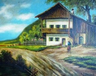 Country scene by Franz Brosch, Austria, circa  early 20th century. Oil on wood panel.