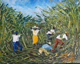 "Cane Cutting" by Fielding Babb, Barbados, circa 2010, Oil on canvas