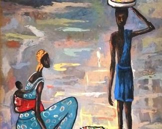 Market scene by Yama, circa 1959, oil on canvas