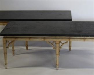 A Pair Of Slate Top Tables With Bamboo Form