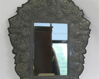 Antique Mirror With Pierced Zinc Overlay