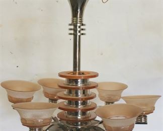 Art Deco Chrome Chandelier With Pink Glass Inserts