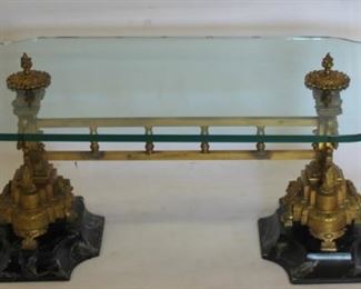 Glass Top Coffee Table With Gilt Bronze Base