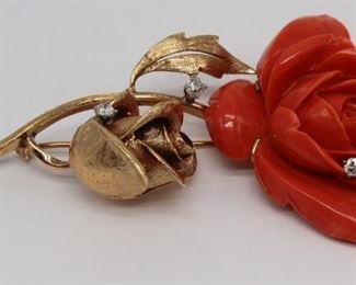 JEWELRY kt Gold Salmon Coral and Diamond
