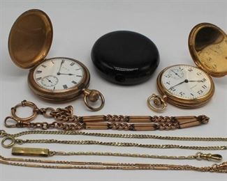 JEWELRY kt Gold Pocket Watch and Fob Grouping