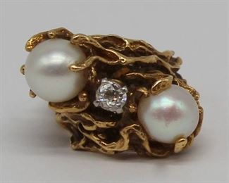JEWELRY Signed kt Gold Pearl and Diamond Ring