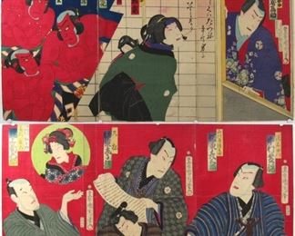 KUNICHIKA Toyohara Two Kabuki Triptychs