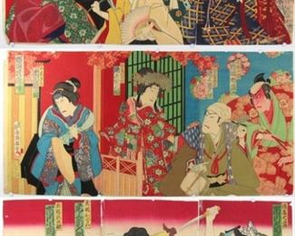 KUNISADA Utagawa Three Kabuki Triptychs of