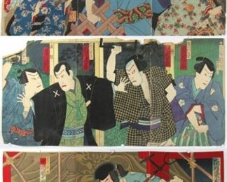 KUNISADA Utagawa Three Kabuki Triptychs