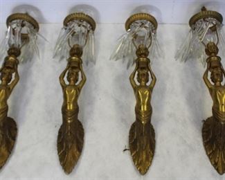 Magnificent Set Of Gilt Bronze Figural Sconces
