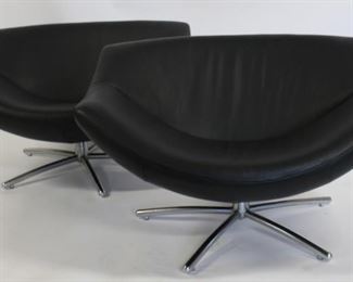 MIDCENTURTY Style Pair Of Leather Upholstered