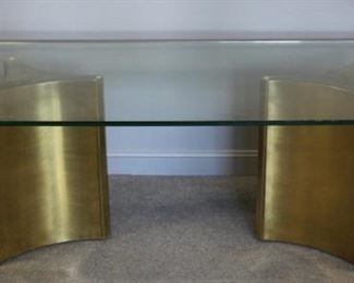 MIDCENTURY Brass And Glass Twin Pedestal Dining