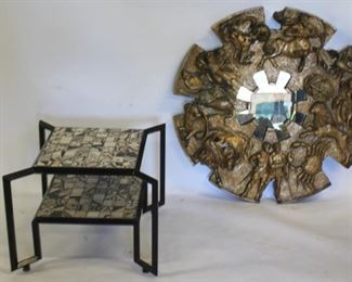 MIDCENTURY Iron Tile Top Table With A Gilt