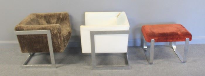 MIDCENTURY Pair Of Chrome Club Chairs and An