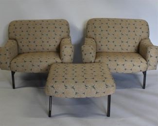 MIDCENTURY Pair Of Lounge Chairs An Ottoman