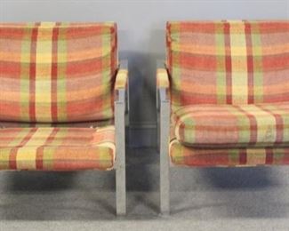 MIDCENTURY Pair Of Upholstered Chrome Chairs