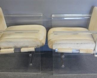 MIDCENTURY Pair Of Upholstered Lucite And Chrome