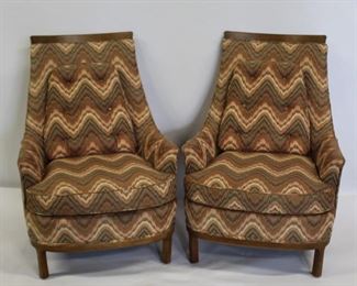 MIDCENTURY Pair Of Upholstered High Back Chairs