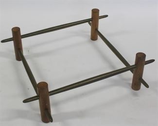 MIDCENTURY Wood Coffee Table with Metal Stretcher