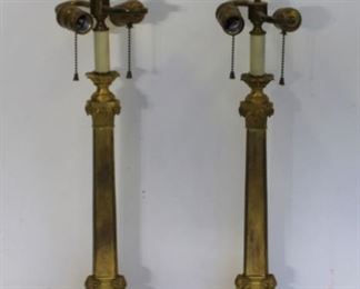 Pair Of Antique Gilt Bronze Column Form Table