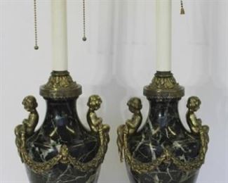 Pair Of Antique Marble And Bronze Mounted