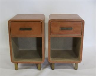 Pair Of Leather Night Stands With Brass Feet