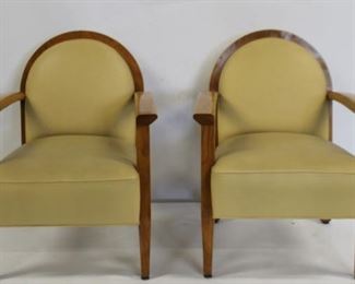 Pair Of Leather Upholstered Art Deco Arm Chairs
