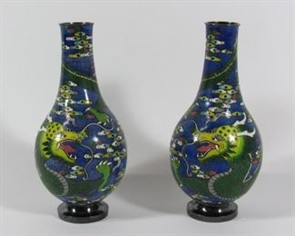 Pair of Silver Cloisonne Dragon Vases