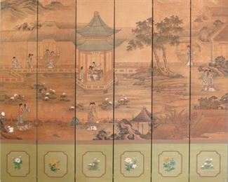 Six Panel Chinese Painted Screen