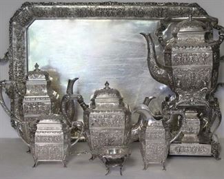 STERLING Ornate German Sterling Pc Tea Service