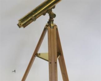 Vintage Brass Telescope On Wood Tri Pod