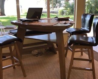 Fun 54” bar table w/ 3 swivel bar stools and a bench!