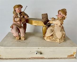 2 Bisque Head Doll Musicians Automaton C. 1900    