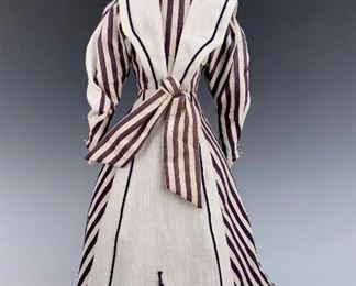 German Parian Doll w/ Striped Dress C. 1880  