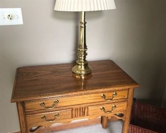 nightstand or side table and brass lamp