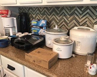 Coffee makers, waffle maker, crock pots and rice cooker