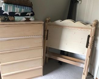 twin bed head and footboard and 5 drawer dresser