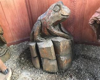 Carved Wood Frog Sculpture