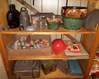 Old Pottery, glass, toys, record player