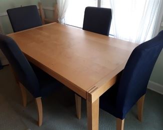 Ikea table and 6 chairs extendable and blue fabric excellent condition