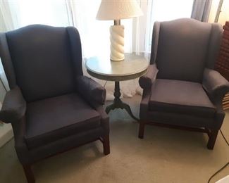  Carolina collection to navy blue wingback chairs, round