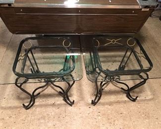 Glass top iron side tables