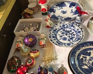 Blue transfer ware, Christmas ornaments
