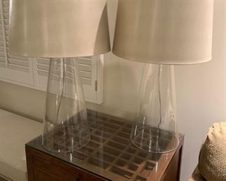 48. (2) GLASS LAMPS WITH BEIGE SHADES (30")