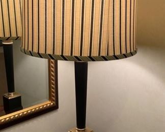 46. BLACK LAMP WITH STRIPED SHADE (30")
