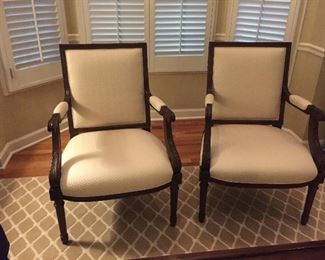 68. 2 HANCOCK AND MOORE ARM CHAIRS WITH OFF WHITE TEXTURED UPHOLSTERY- RARELY USED; OTHER ITEMS IN PHOTO NOT INCLUDED IN SALE