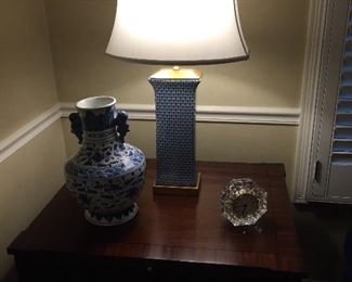 67. (2) BLUE AND WHITE LAMPS - ACCESSORIES/FURNITURE NOT INCLUDED IN SALE