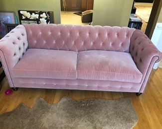 Frontgate Pink Tufted Sofa.  