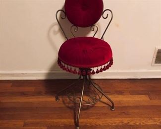 vintage red velvet swivel vanity chair